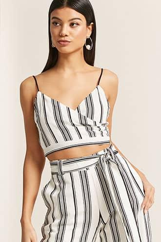 Forever21 Stripe Surplice Cami Crop Top
