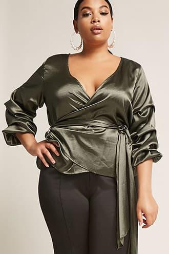 Forever21 Plus Size Textured Satin Surplice Top