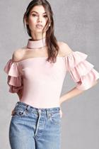 Forever21 Flounce-sleeve Mock Neck Top