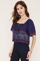 Forever21 Women's  Navy Paisley Print Top