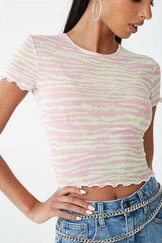 Forever21 Neon Zebra Stripe Sheer Mesh Top
