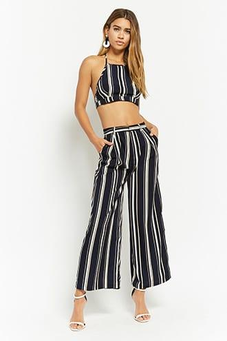 Forever21 Striped Crop Top & Palazzo Pants Set