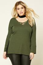 Forever21 Plus Women's  Olive Plus Size Crisscross-front Top