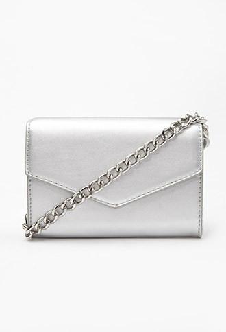 Forever21 Faux Leather Envelope Crossbody (silver)