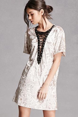 Forever21 Crushed Velvet Lace-up Dress