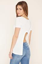 Forever21 Women's  White High Slit-back Tee