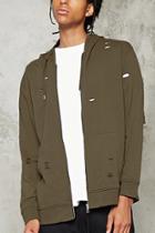 21 Men Men's  Taupe Distressed Zip-up Hoodie