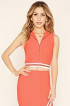 Forever21 Women's  Coral Varsity Striped Mesh Top