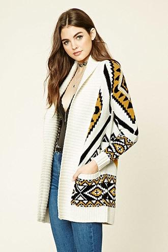 Forever21 Women's  Tribal Print Longline Cardigan