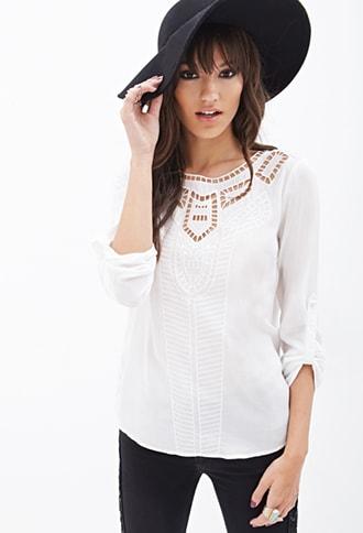 Forever21 Mosaic Cutout Embroidered Blouse