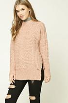 Forever21 Women's  Cream & Pink Marled Knit Fisherman Sweater