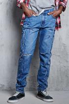 Forever21 Slashed Slim-fit Zip Jeans