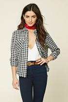 Forever21 Women's  Navy & Heather Grey Gingham Plaid Cotton Shirt