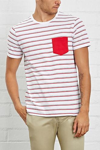 21 Men Men's  White & Red Striped Pocket Tee