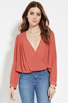 Forever21 Women's  Rust Surplice-front Pleated Blouse