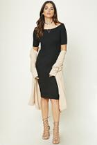 Forever21 Women's  Black Off-the-shoulder Midi Dress
