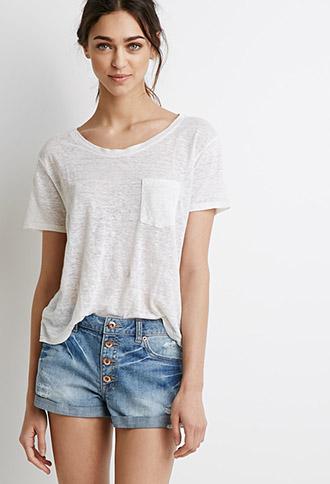 Forever 21 Mid-rise Cuffed Denim Shorts Medium Denim 24