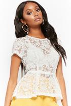 Forever21 Sheer Embroidered Lace Peplum High-low Top