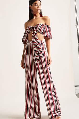 Forever21 Stripe Crop Top & Wide-leg Pant Set