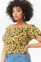 Forever21 Plus Size Smocked Sunflower Crop Top