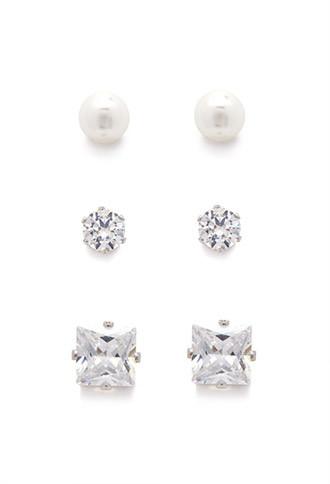 Forever21 Cubic Zirconia Stud Set (silver/clear)