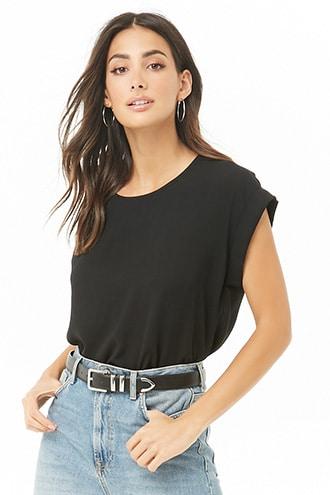 Forever21 Textured Cuffed-sleeve Top