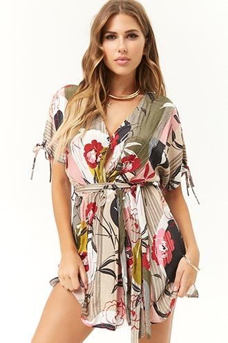 Forever21 Floral Striped Twist-front Wrap Dress