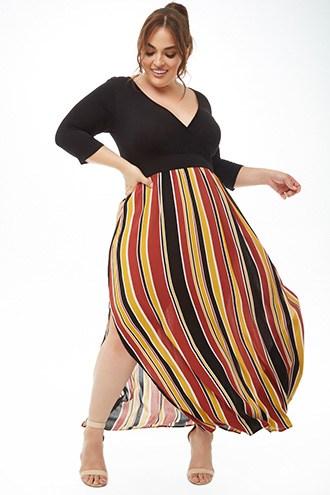 Forever21 Plus Size Striped Combo Maxi Dress