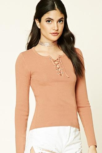 Forever21 Lace-up Ribbed Knit Sweater