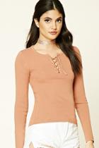 Forever21 Lace-up Ribbed Knit Sweater