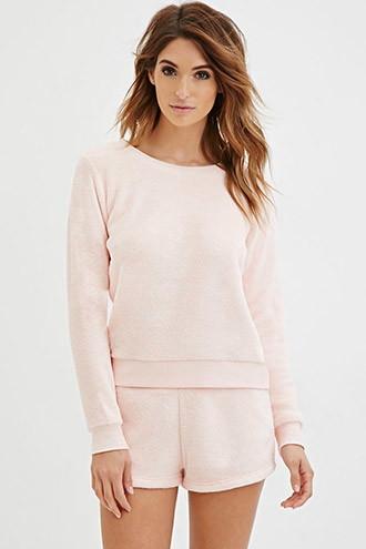 Forever21 Women's  Pink Plush Pj Pullover