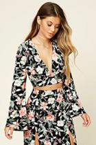 Forever21 Women's  Black & Pink Floral Print Crop Top