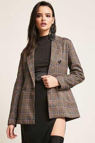 Forever21 Plaid Double-breasted Blazer