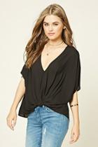 Forever21 Women's  Black Twist-front Batwing Top