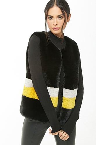Forever21 Shaci Striped Faux Fur Vest