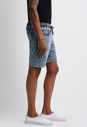 21 Men Men's  Acid Wash French Terry Sweatshorts (blue)