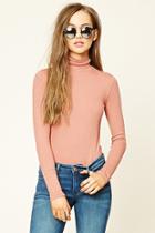 Forever21 Women's  Mauve Ribbed Knit Turtleneck Top