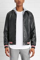 21 Men Men's  Black Hooded Faux Leather Jacket