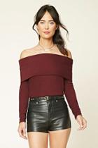 Love21 Women's  Wine Contemporary Ribbed Knit Top