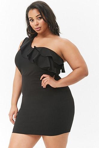 Forever21 Plus Size One-shoulder Ruffle Mini Dress