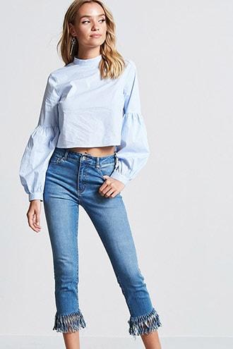 Forever21 Frayed Crop Flare Jeans