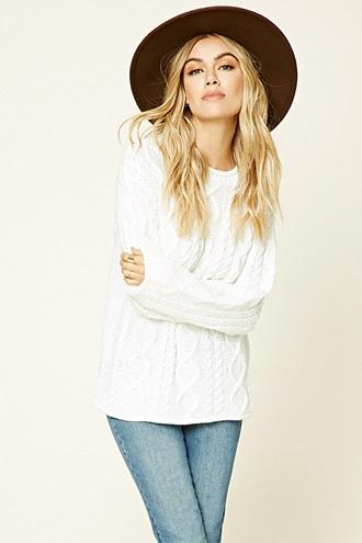 Forever21 Women's  White Cable Knit Sweater Top