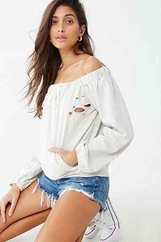 Forever21 Distressed Off-the-shoulder Top