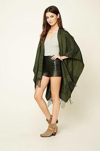 Forever21 Women's  Olive & Black Striped Wool Shawl