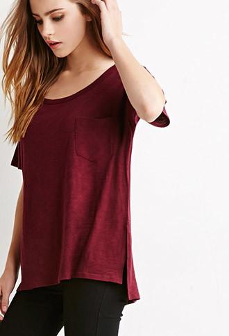 Forever21 Women's  Slub Knit Pocket Tee (wine)