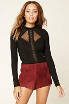 Forever21 Women's  Black Sheer Lace-paneled Top