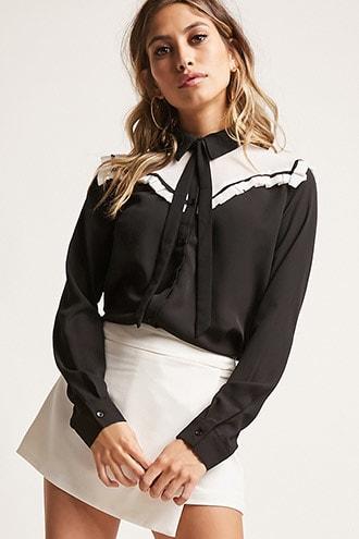 Forever21 Ruffle-trim Colorblock Shirt