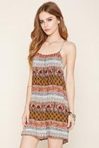 Forever21 Women's  Brown & Orange Crochet Tribal Print Dress