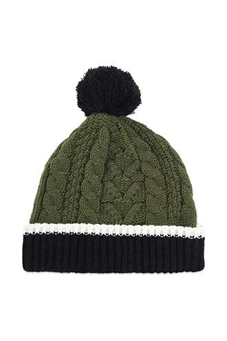 21 Men Olive & Black Men Cable Knit Pom-pom Beanie