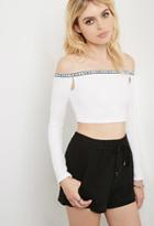 Forever21 Women's  This Is A Love Song Off-the-shoulder Crop Top (white/black)